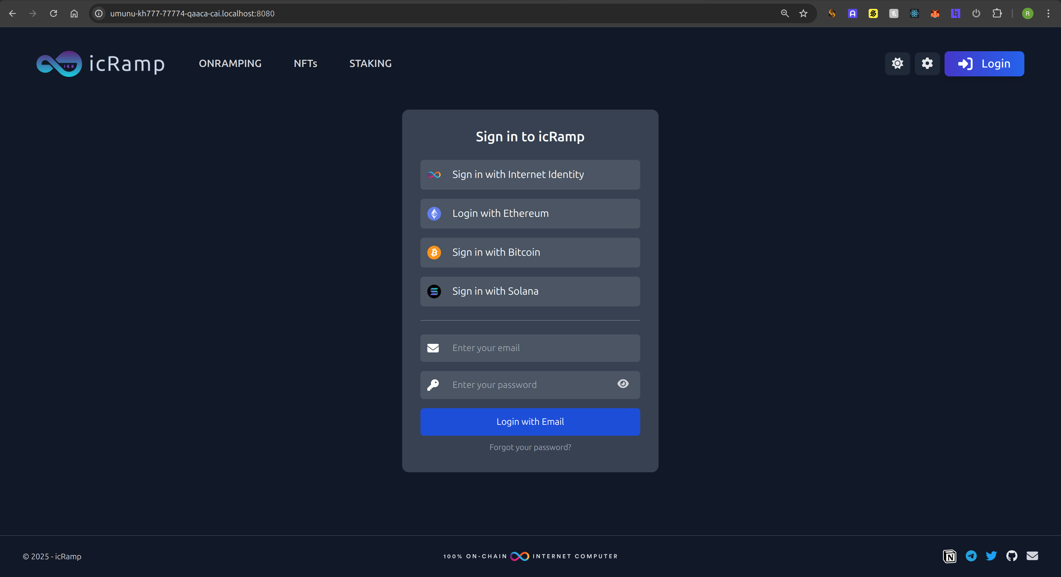 icRamp Login Page — overview