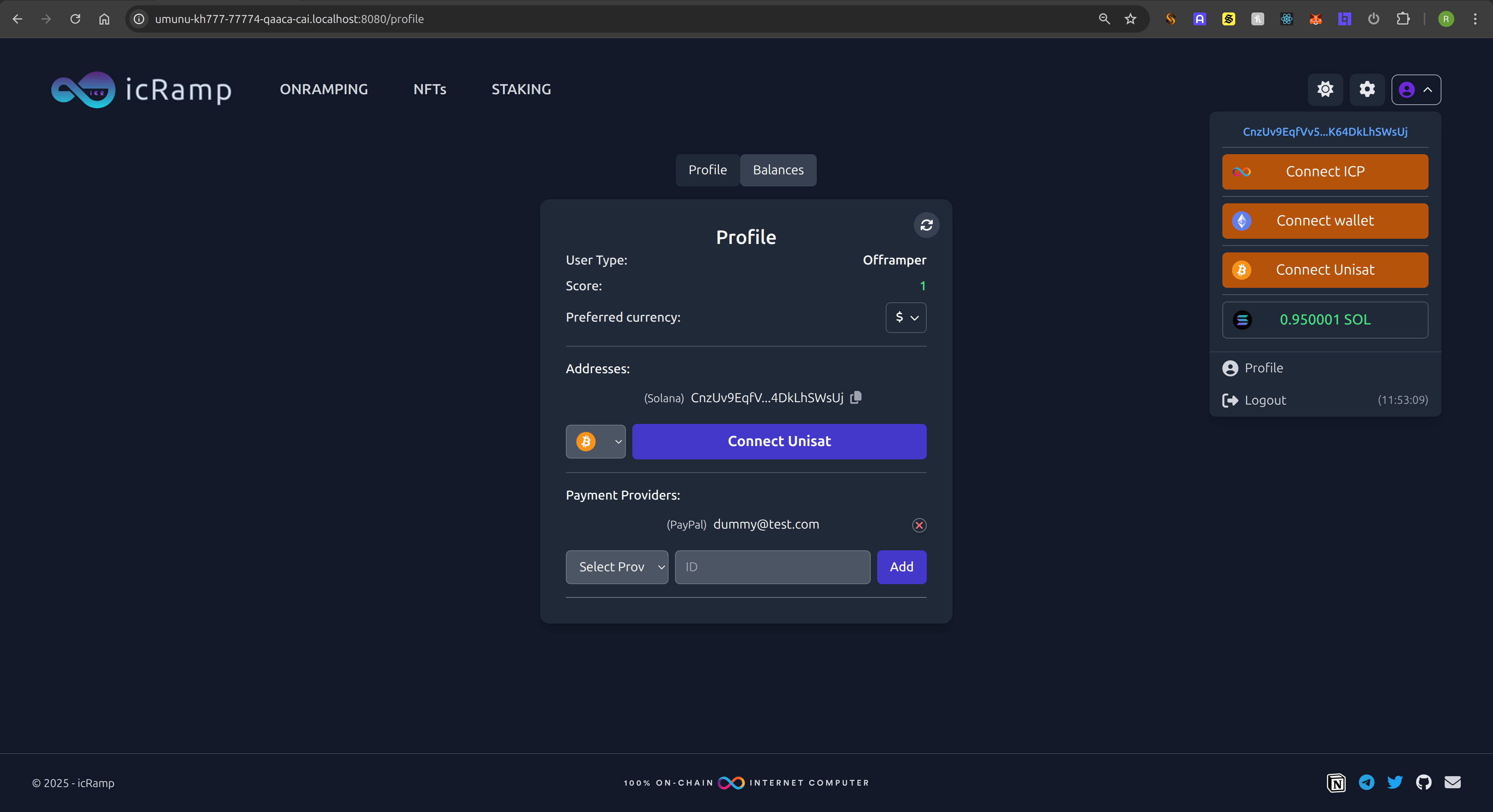 icRamp Solana Menu — overview