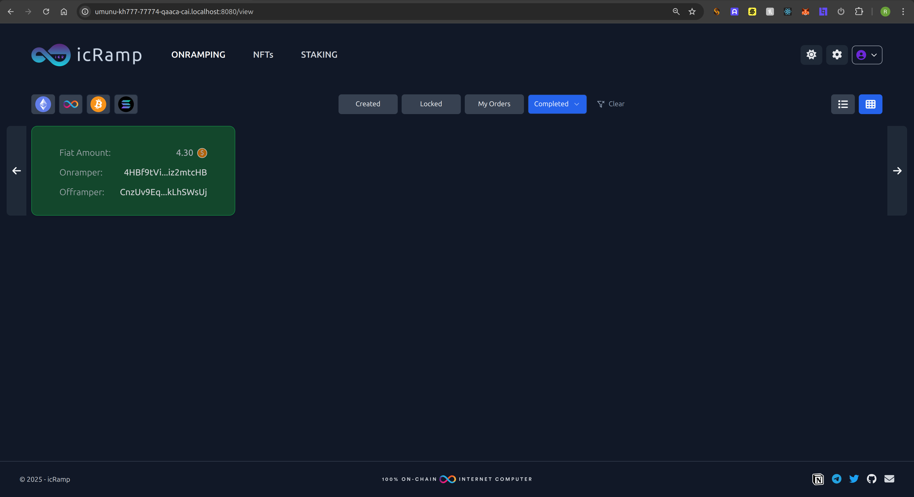 icRamp Solana Order Completed