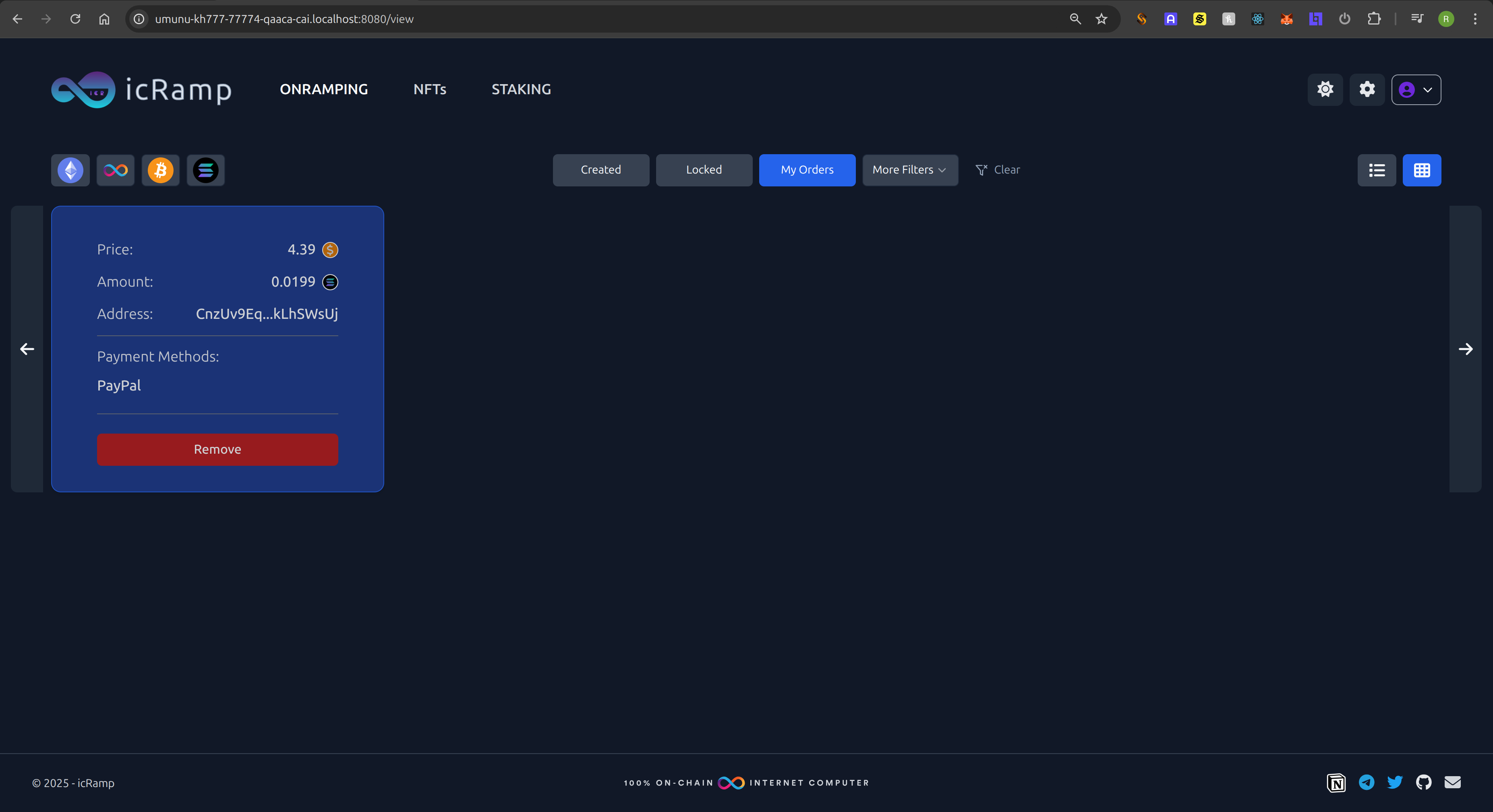 icRamp Solana Order UX