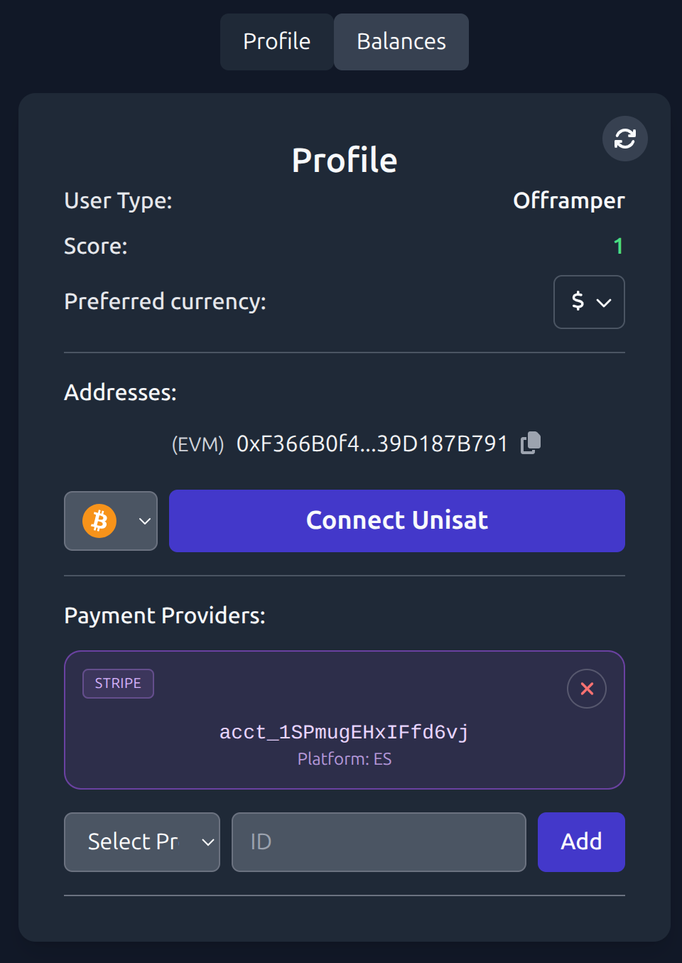 Add Stripe Provider in User Profile