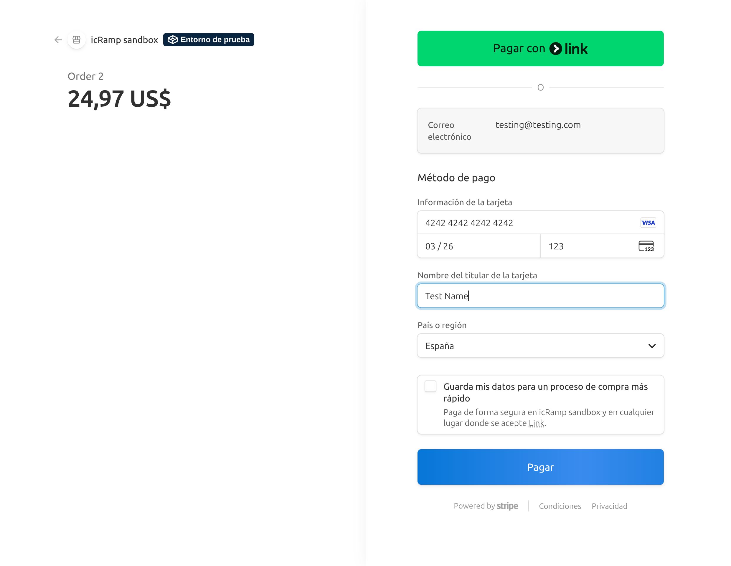 Stripe Checkout payment page