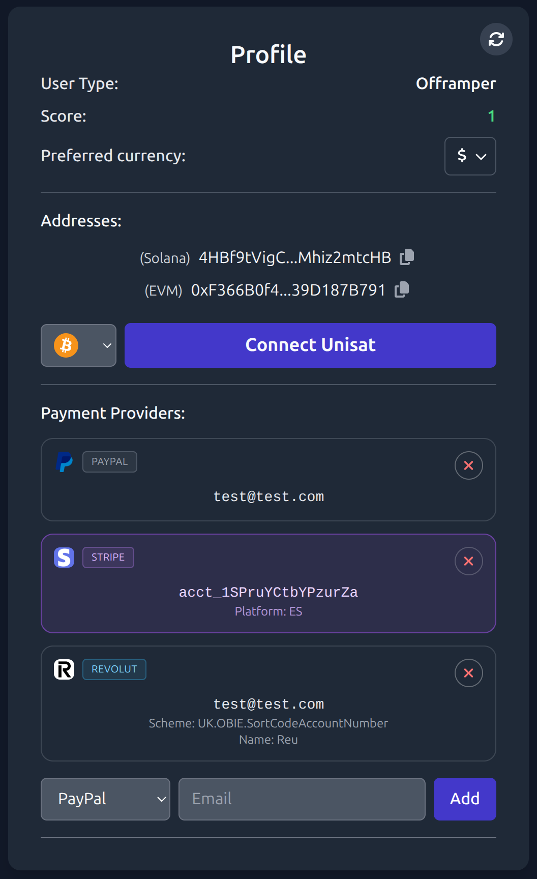 Provider icons in User Profile — placeholder