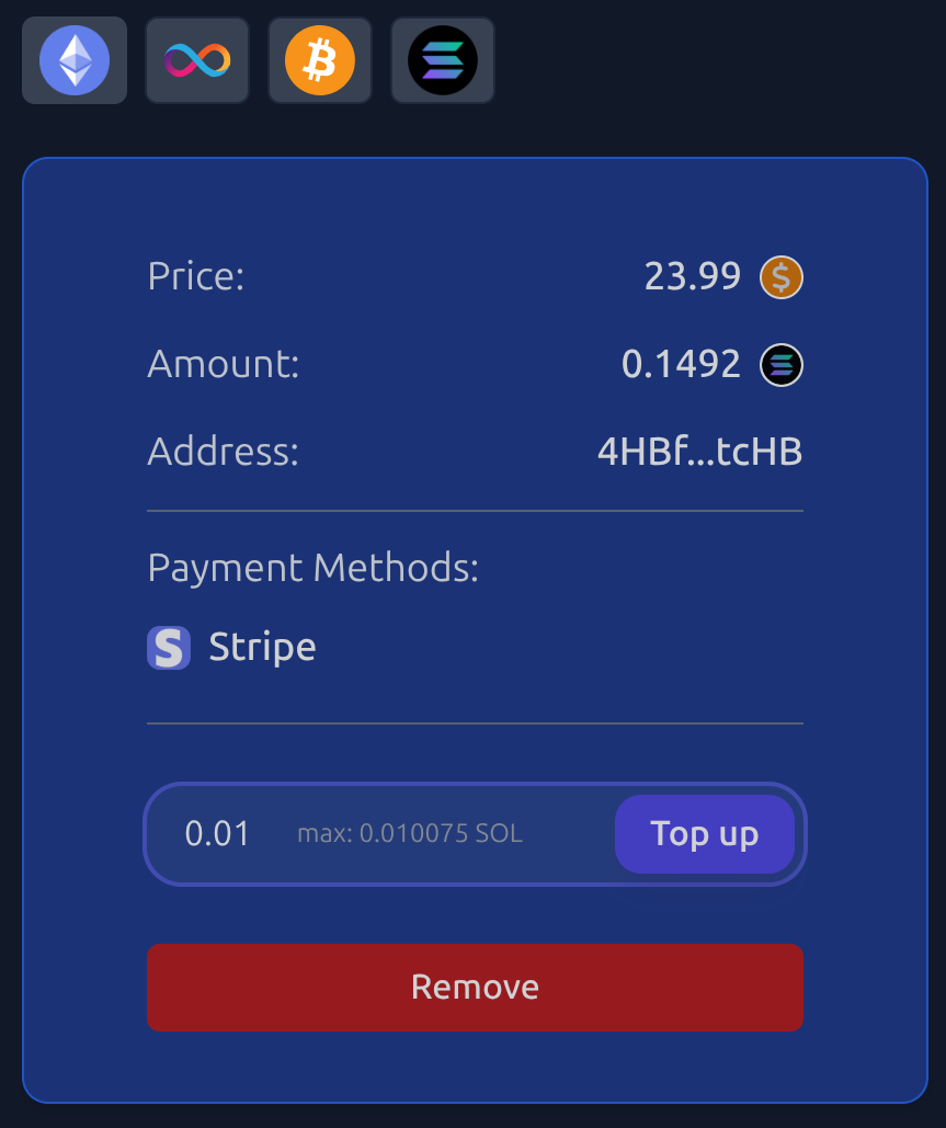 Top‑up button on Order Card — placeholder