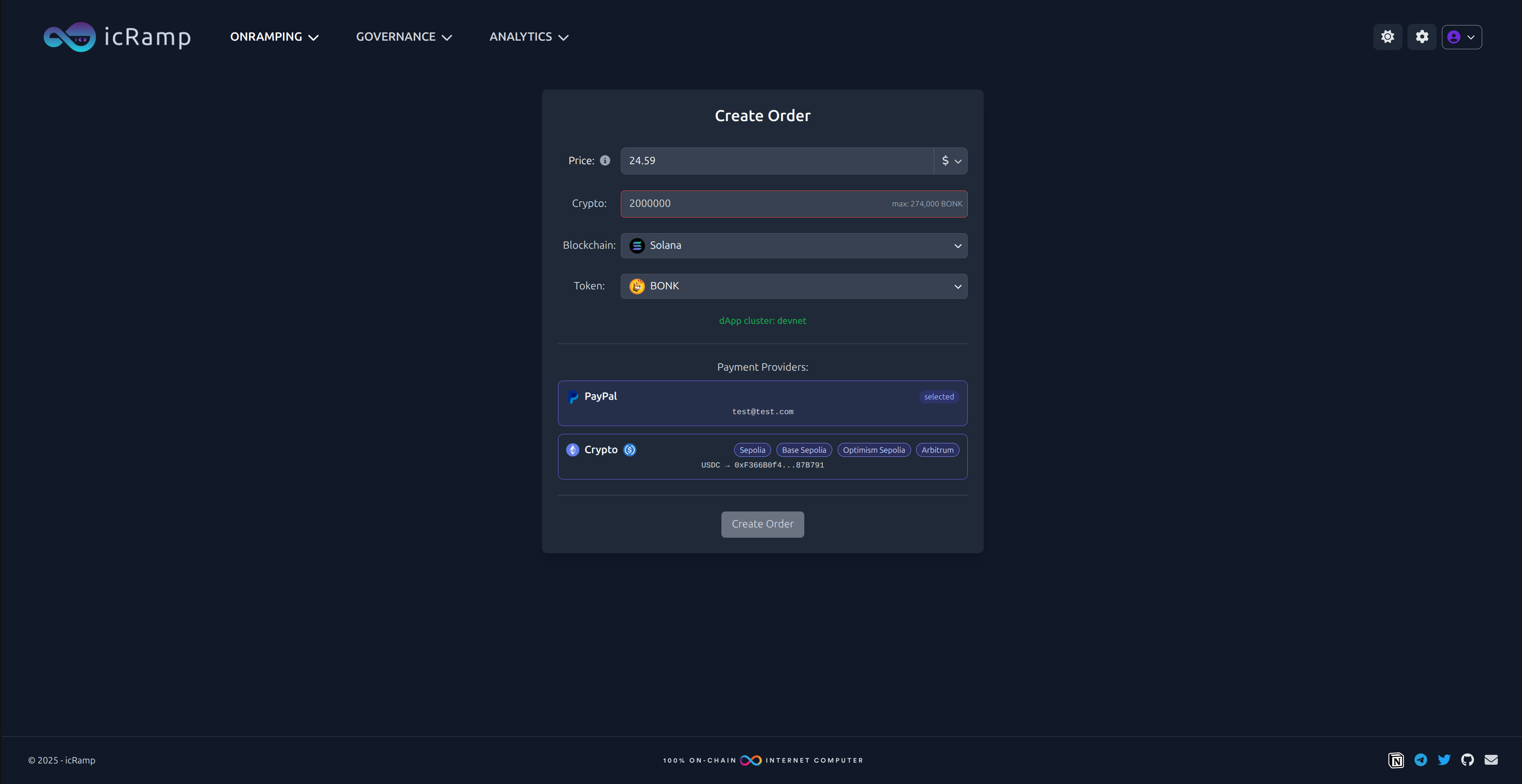 Solana Order with Pay With Crypto EVM