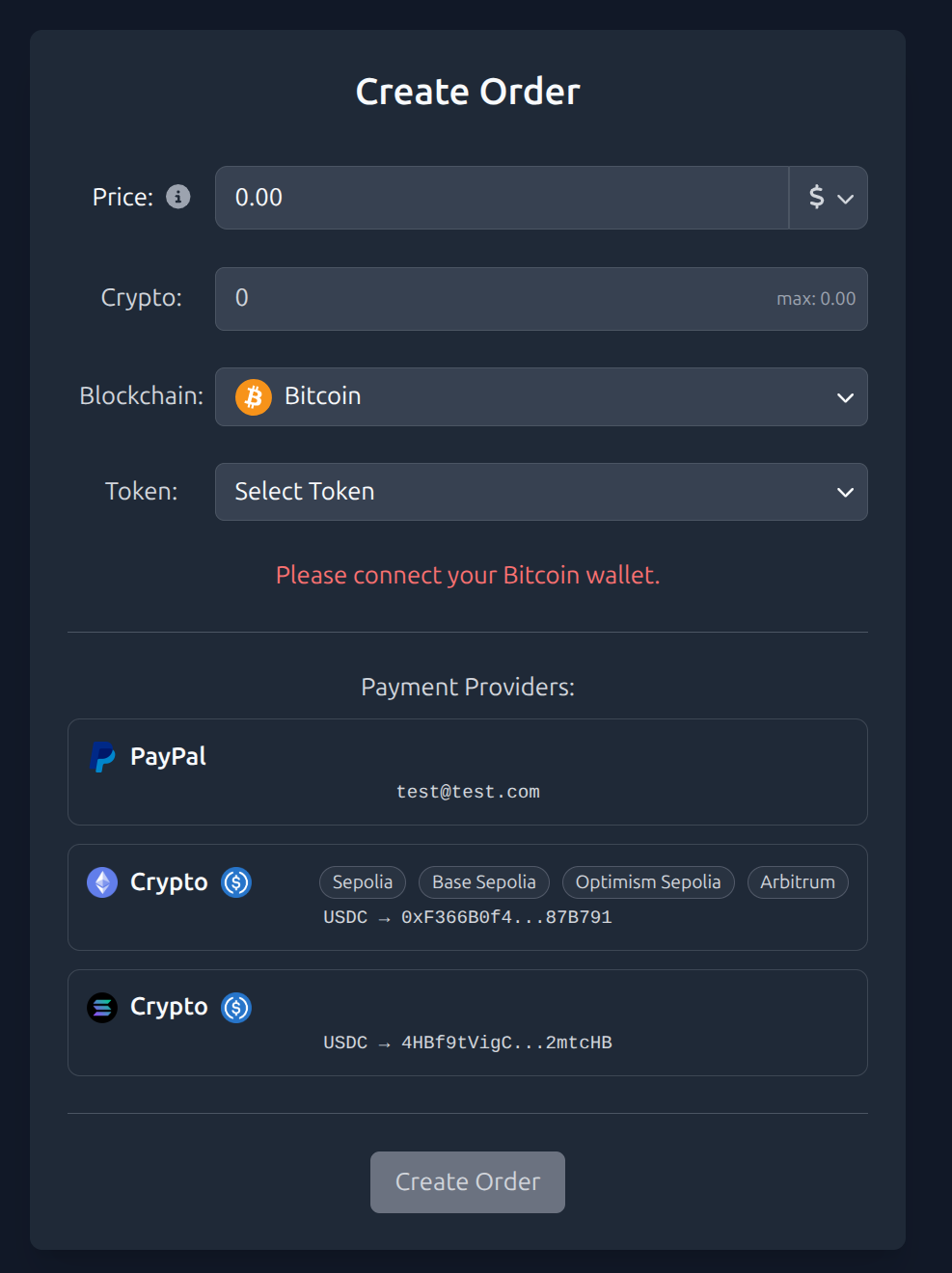 Bitcoin Order with Pay With Crypto