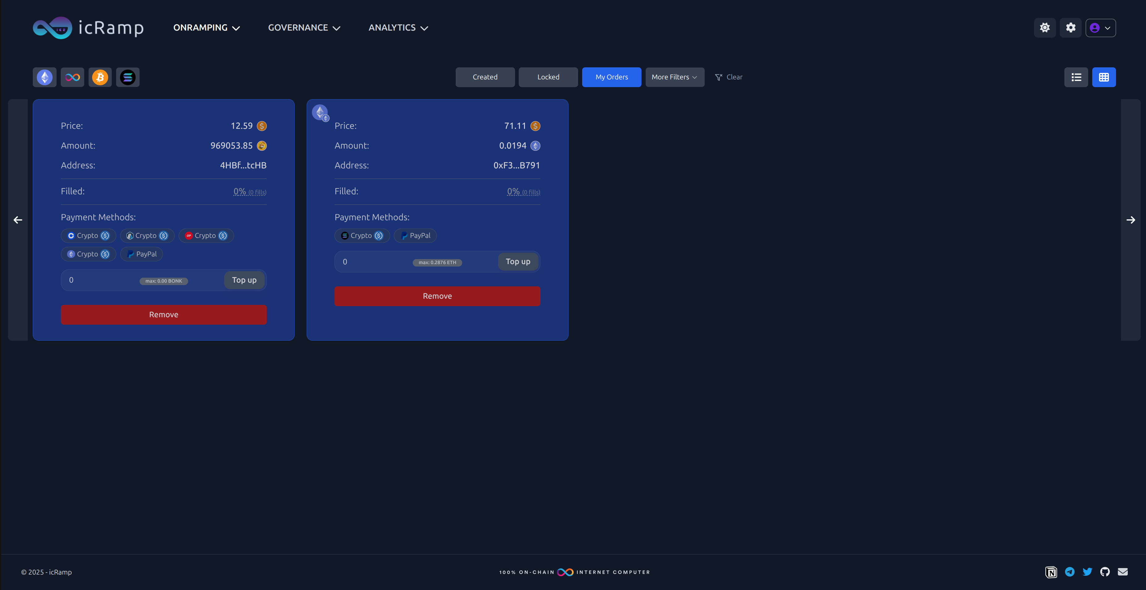 Order List view For Offramper