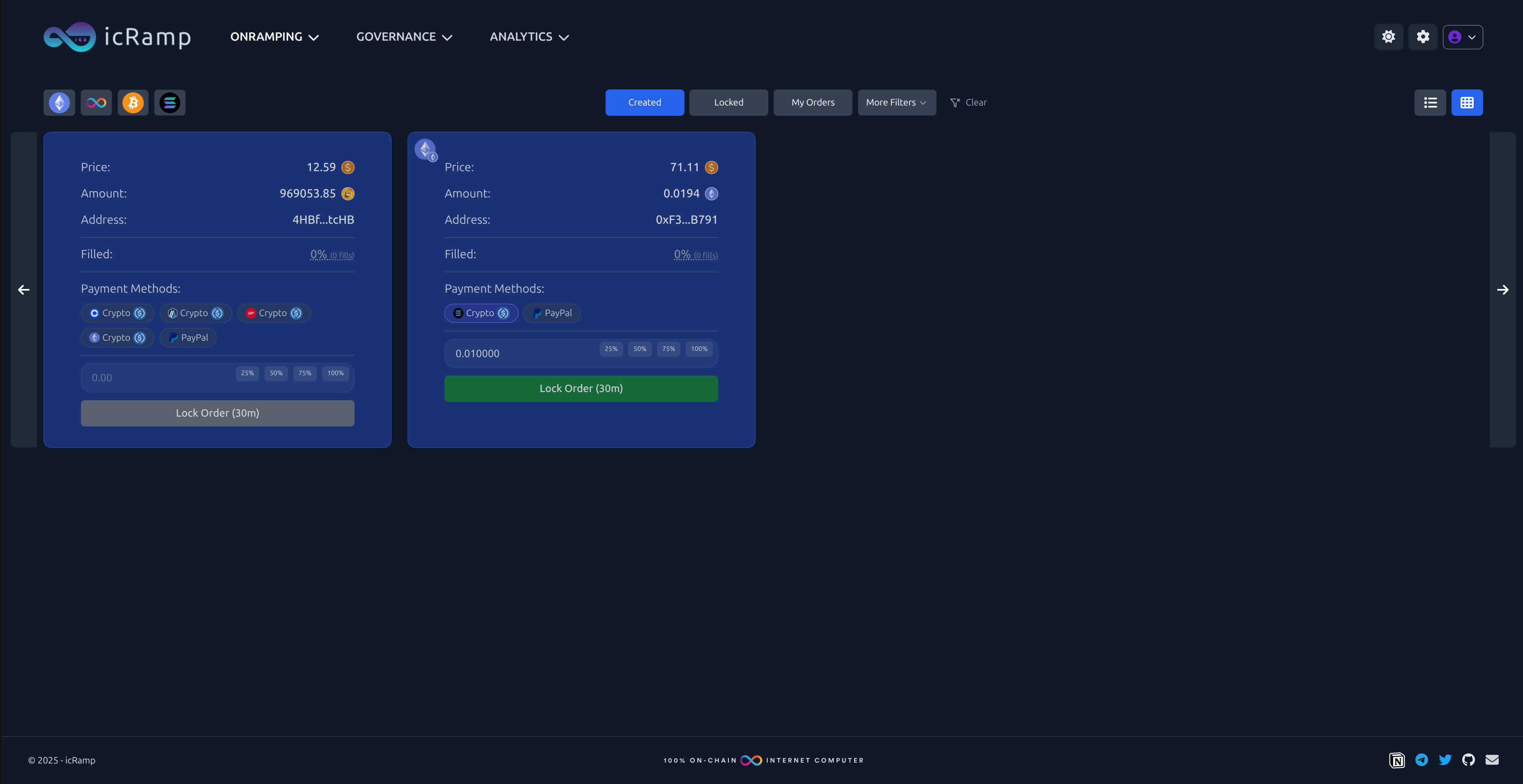 Onramper's Order List view For