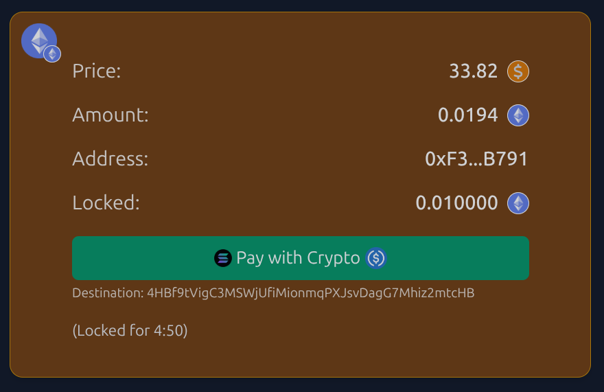 Locked order ready to be paid with Solana USDC