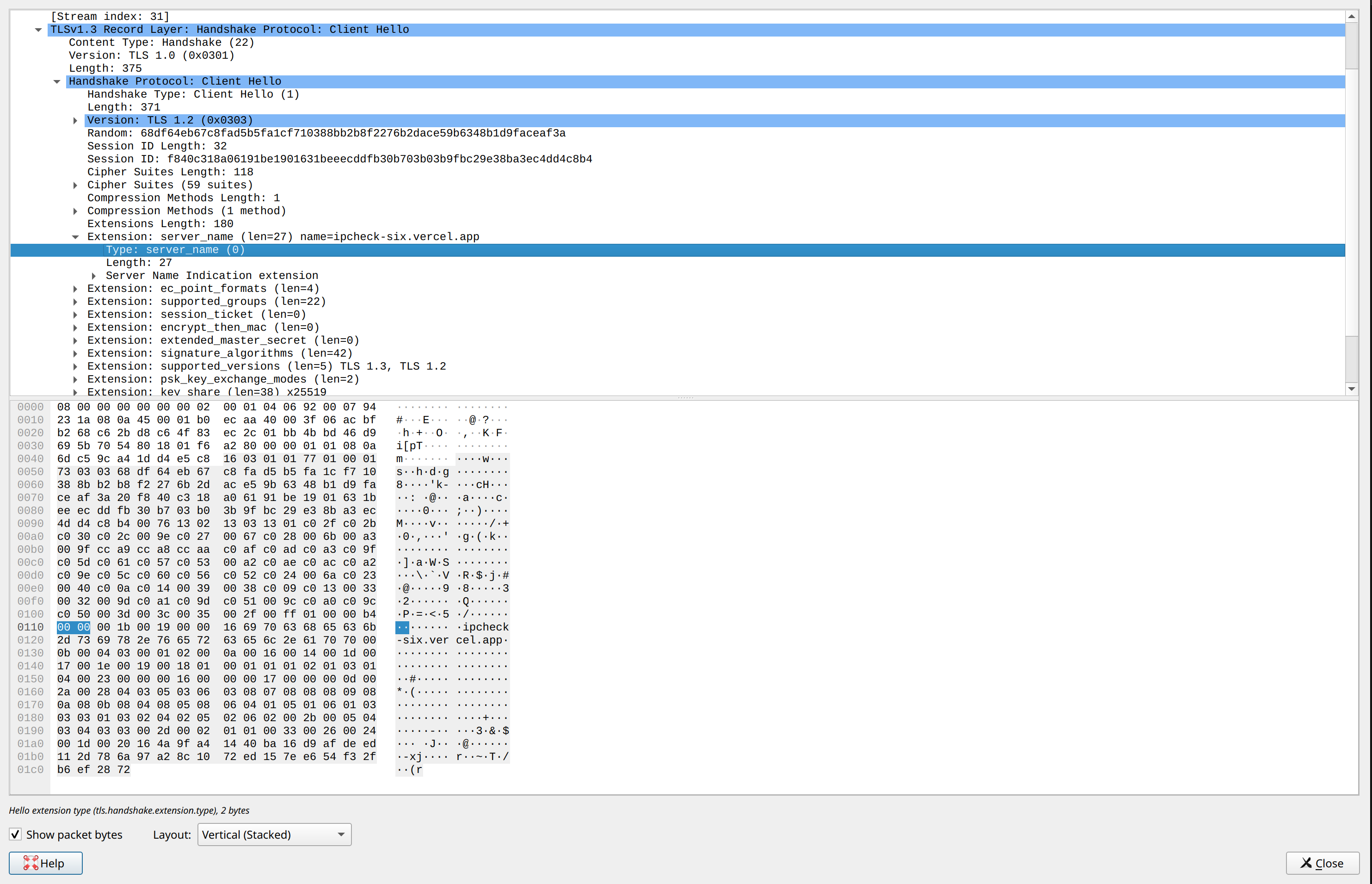 TLS handshake to Vercel